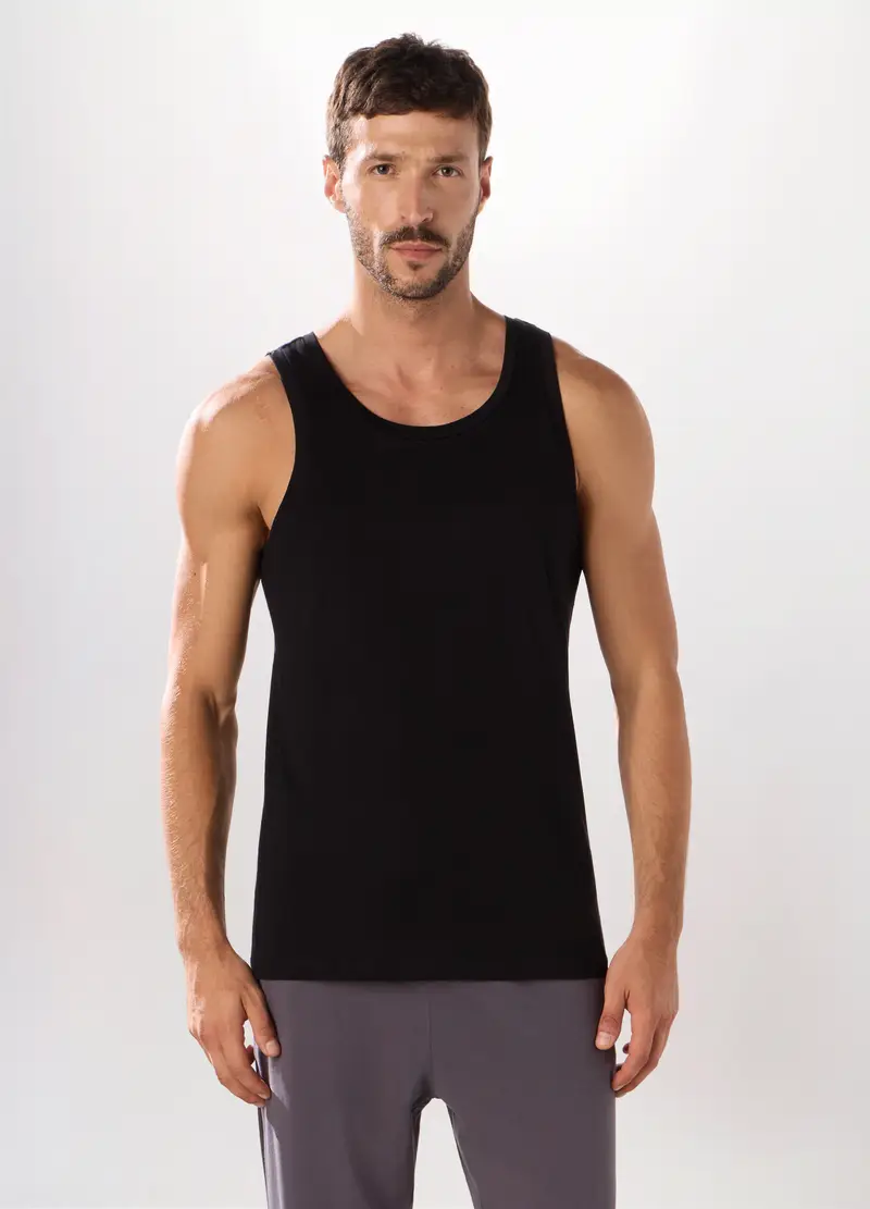 Canotta In Jersey Di Cotone Uomo, Nero