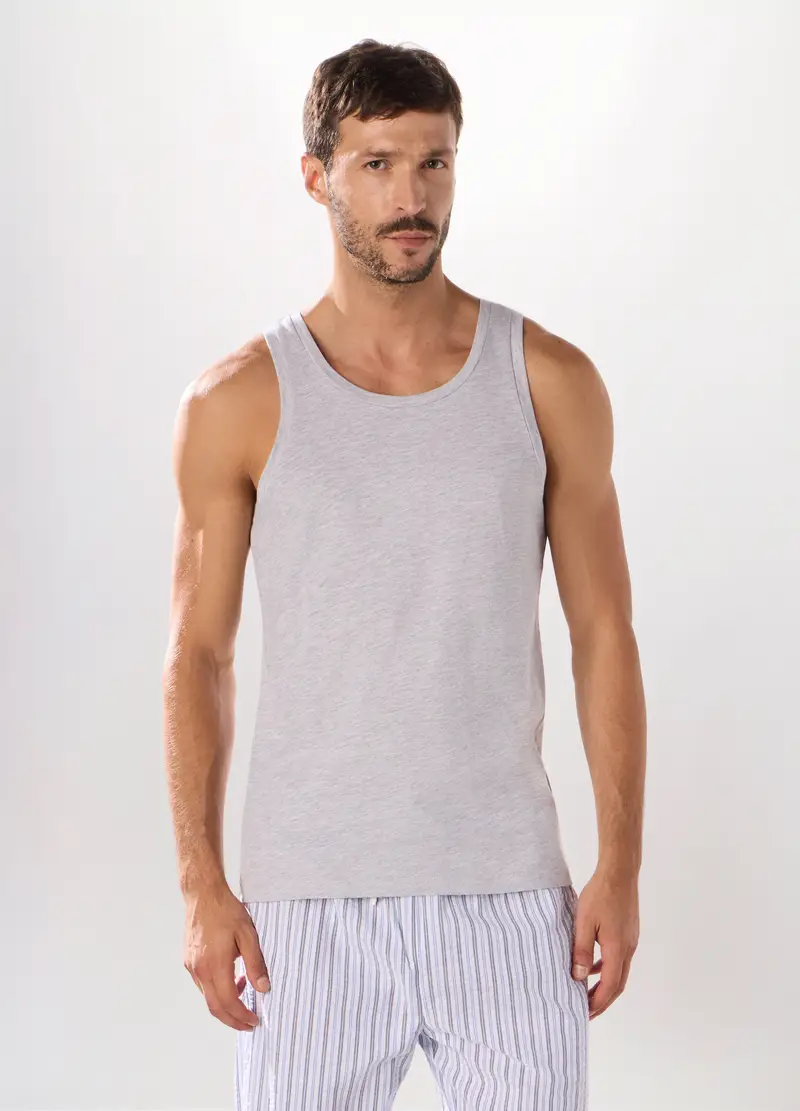 Canotta In Jersey Di Misto Cotone Uomo, Grigio chiaro melange