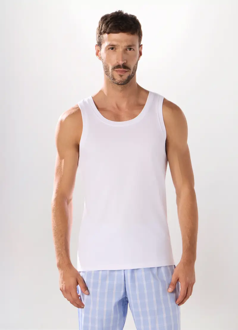 Canotta In Jersey Di Puro Cotone Uomo, Bianco ottico