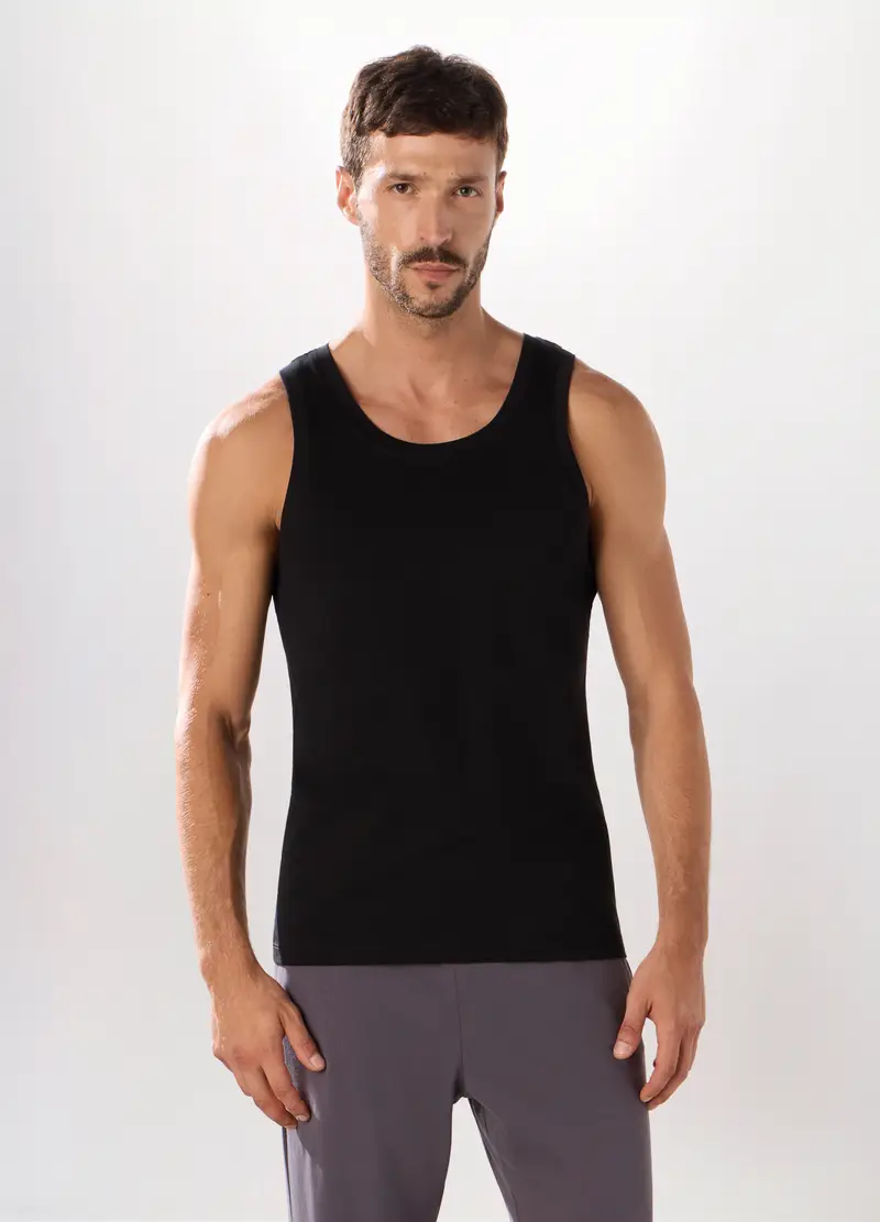 Canotta In Jersey Di Puro Cotone Uomo, Nero