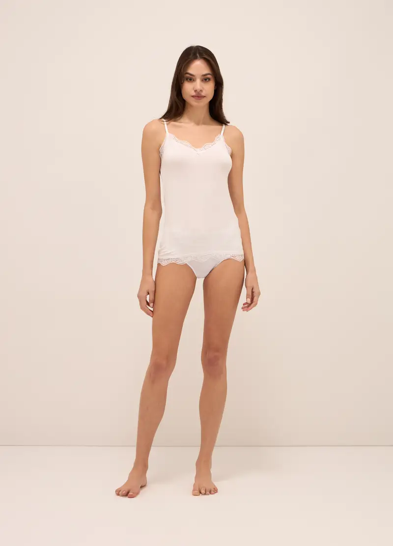 UPIM HB, Canotta In Viscosa Stretch Con Pizzo Donna, Bianco gesso, Taglia: S