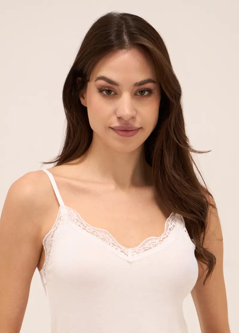 UPIM HB, Canotta In Viscosa Stretch Con Pizzo Donna, Bianco gesso, Taglia: S miniatura 2