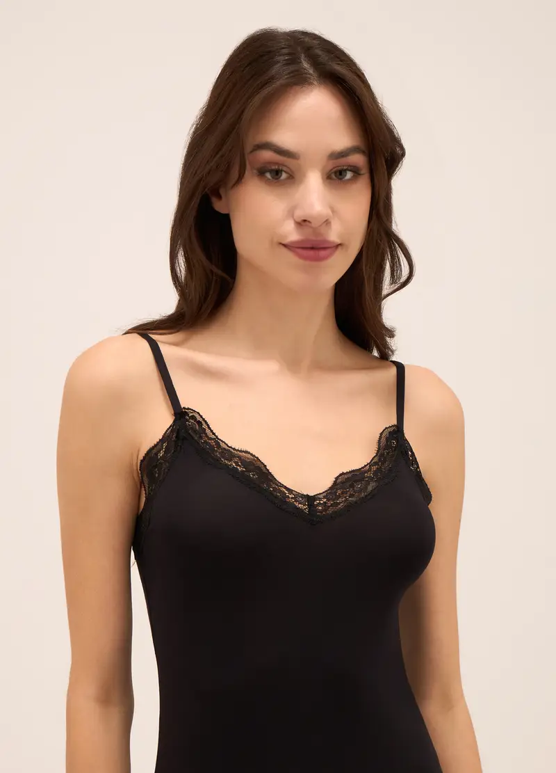 UPIM HB, Canotta In Viscosa Stretch Con Pizzo Donna, Nero, Taglia: S miniatura 2