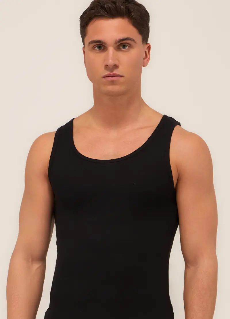 Canotta Intima In Cotone Uomo, Nero miniatura 3