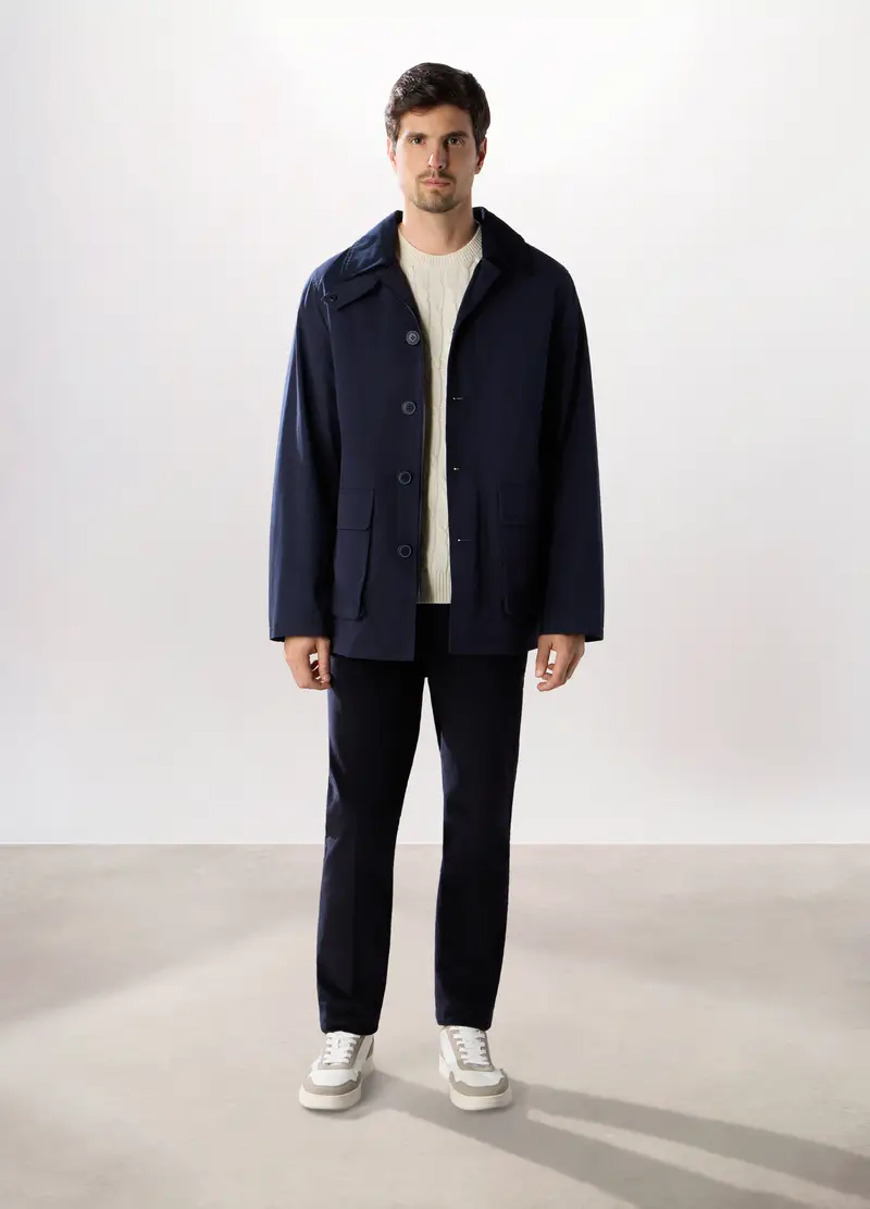 Cappotto Corto In Misto Cotone Uomo, Blu navy