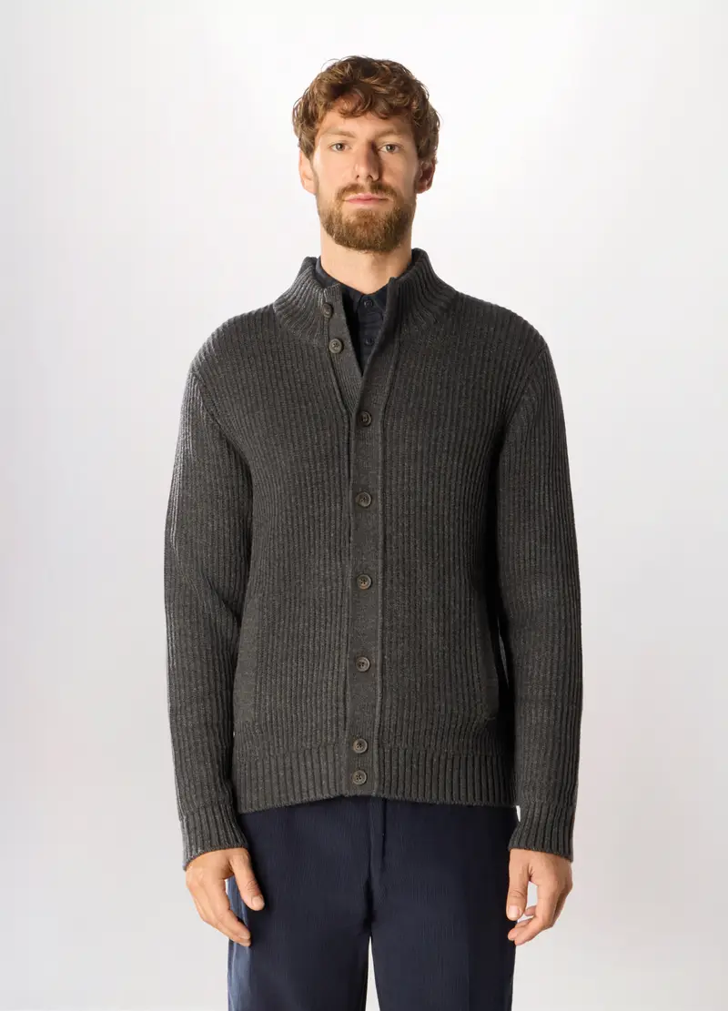 Cardigan A Costa Inglese Con Bottoni Uomo, Grigio scuro