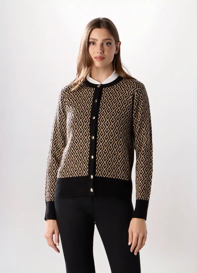 Cardigan Jacquard Donna, Beige scuro