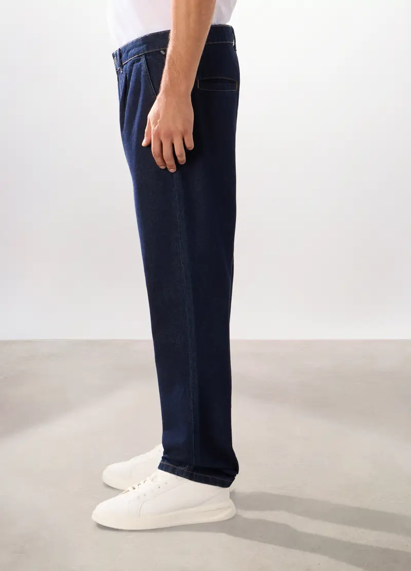 Chino In Denim Di Cotone Uomo, Blu denim miniatura 2