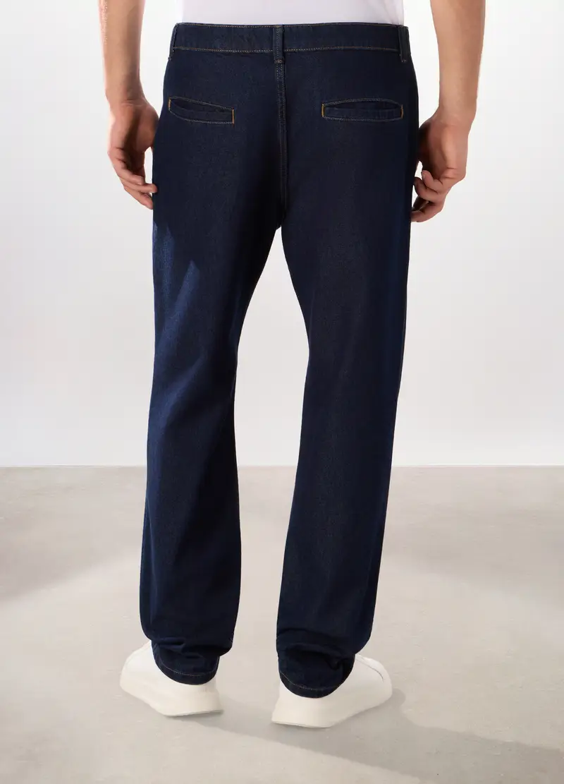 Chino In Denim Di Cotone Uomo, Blu denim miniatura 3