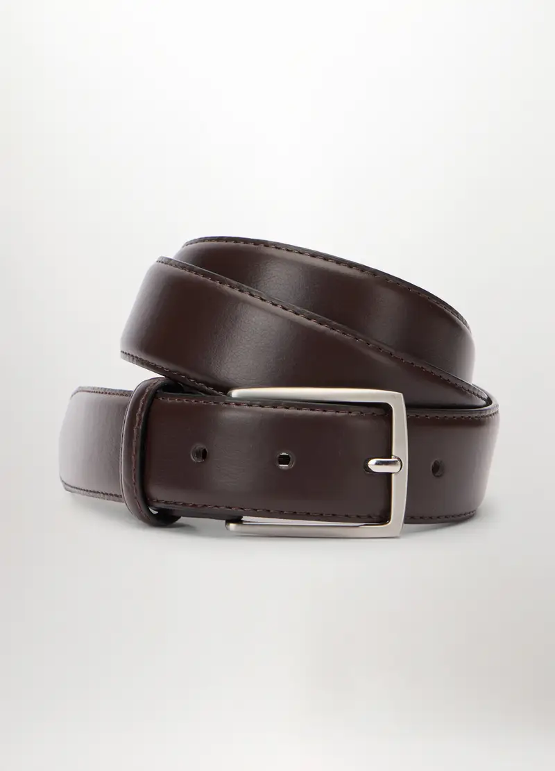 Cintura In Ecopelle Con Fibbia In Metallo Uomo, Marrone scuro