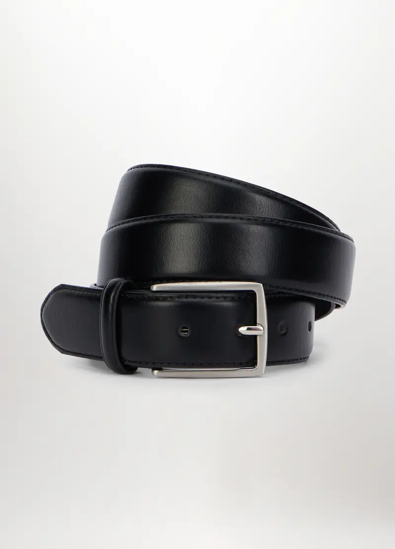 Cintura In Ecopelle Con Fibbia In Metallo Uomo, Nero