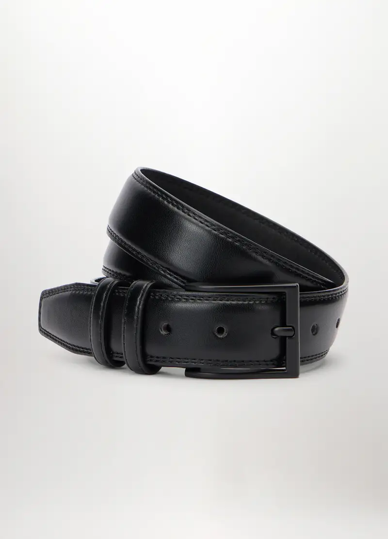 Cintura In Ecopelle Con Fibbia Tono Su Tono Uomo, Nero