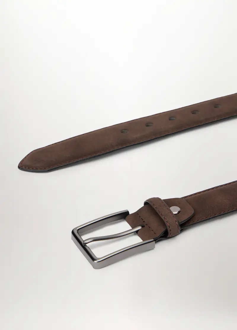 Cintura In Ecopelle Scamosciata Uomo, Marrone cuoio miniatura 2