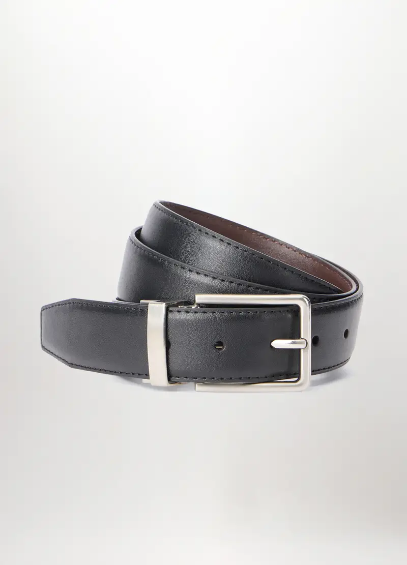 Cintura Reversibile In Ecopelle Lucida, Uomo, Nero/Marrone