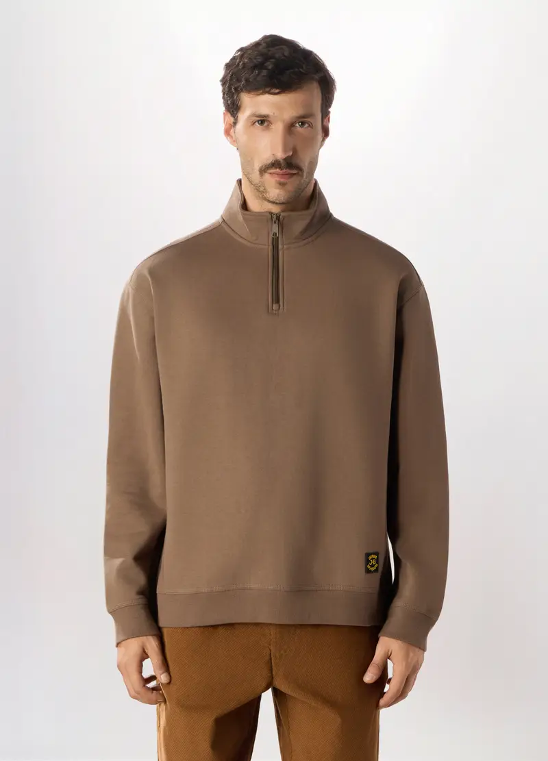 Felpa A Collo Alto Con Zip Uomo, Marrone ecru