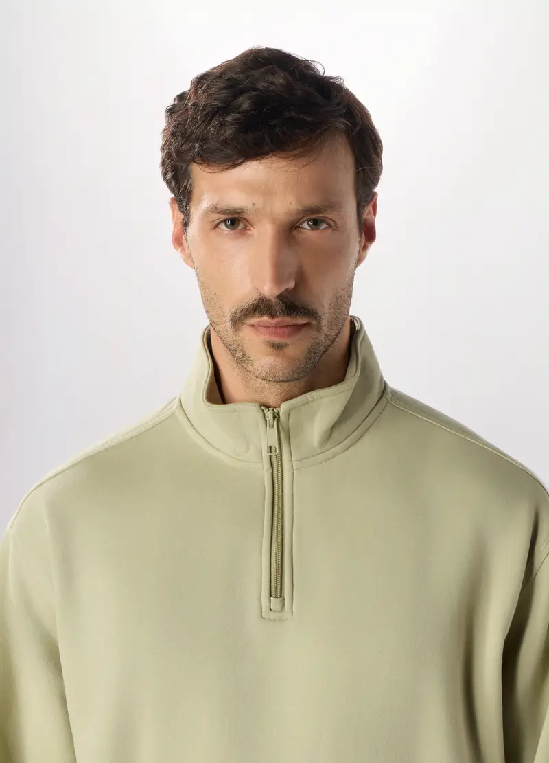 Felpa A Collo Alto Con Zip Uomo, Verde mela miniatura 3