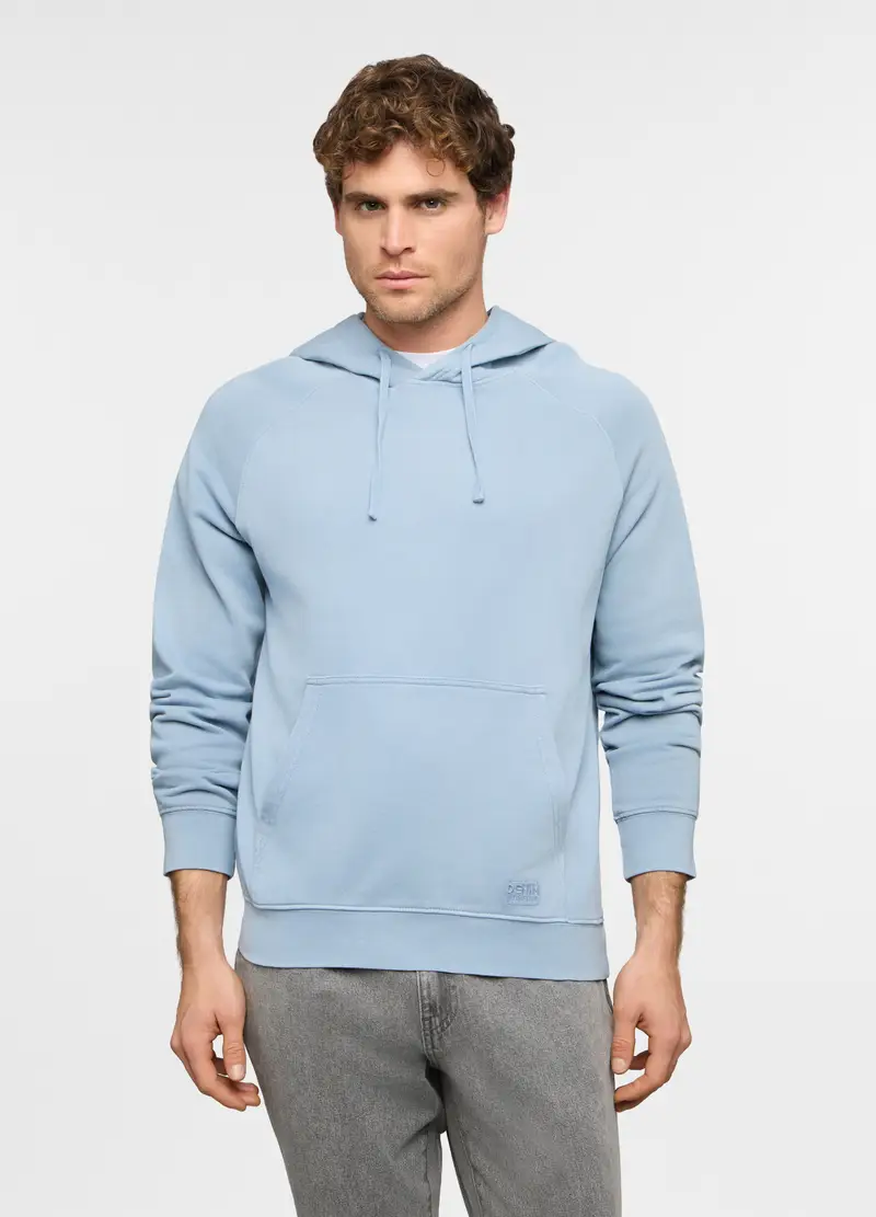 Felpa Con Cappuccio In Cotone Uomo, Azzurro celeste