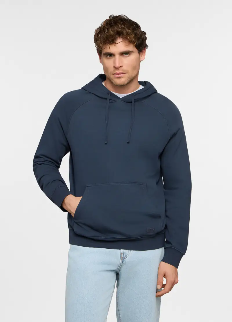 Felpa Con Cappuccio In Cotone Uomo, Blu petrolio
