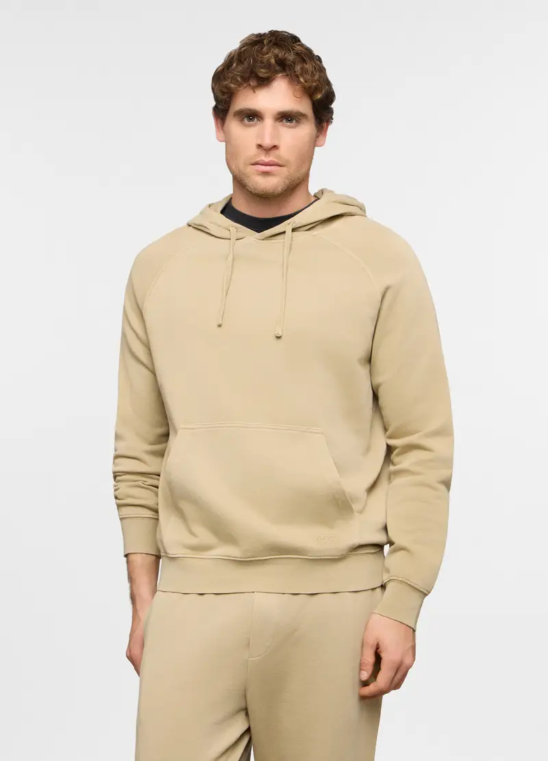 Felpa Con Cappuccio In Cotone Uomo, Giallo ocra