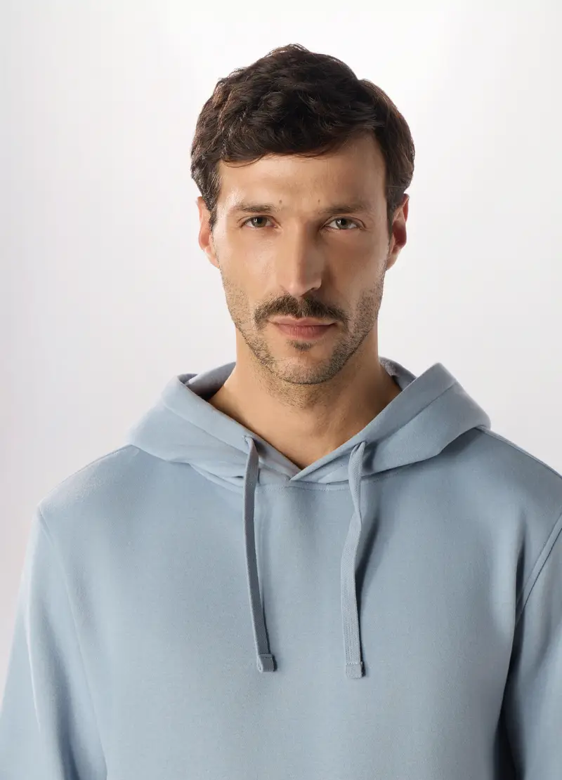 Felpa Con Cappuccio In Misto Cotone Uomo, Azzurro carta da zucchero miniatura 3