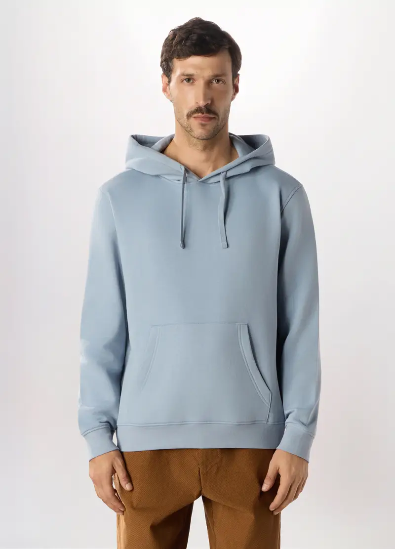 Felpa Con Cappuccio In Misto Cotone Uomo, Azzurro carta da zucchero