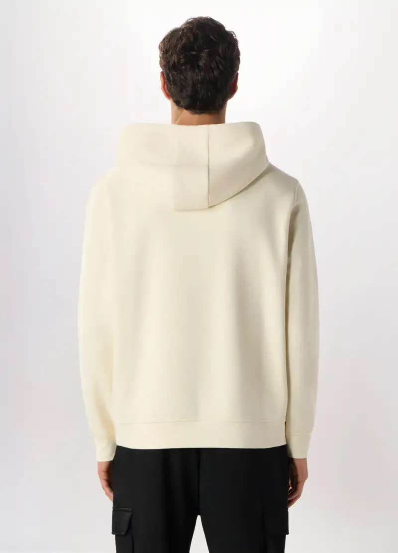 Felpa Con Cappuccio In Misto Cotone Uomo, Bianco avorio miniatura 2