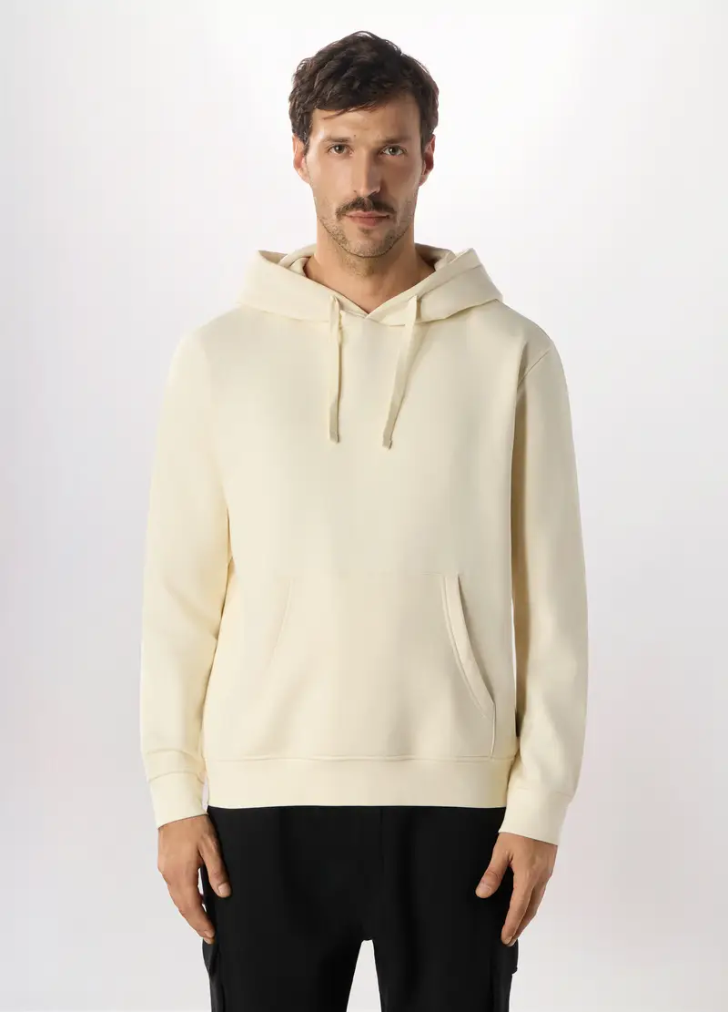 Felpa Con Cappuccio In Misto Cotone Uomo, Bianco avorio