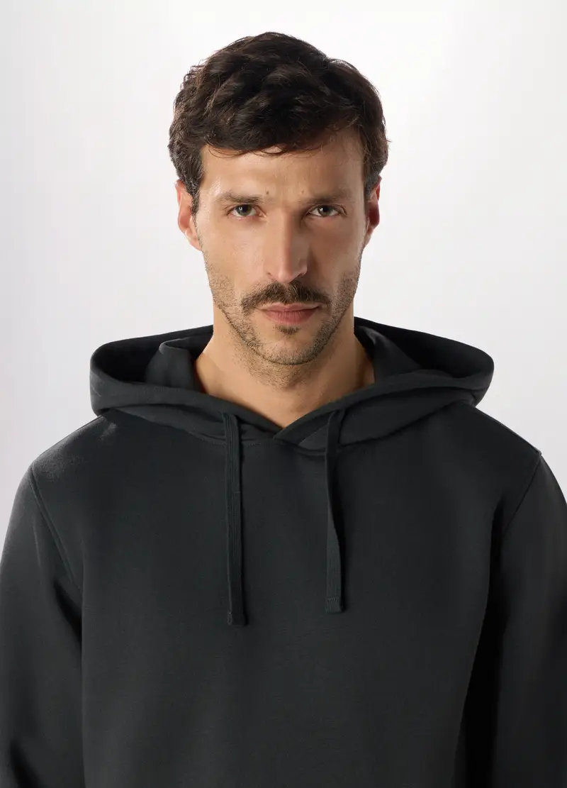 Felpa Con Cappuccio In Misto Cotone Uomo, Blu scuro miniatura 3