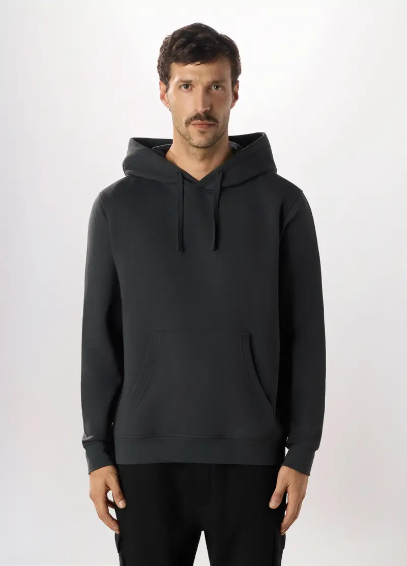 Felpa Con Cappuccio In Misto Cotone Uomo, Blu scuro