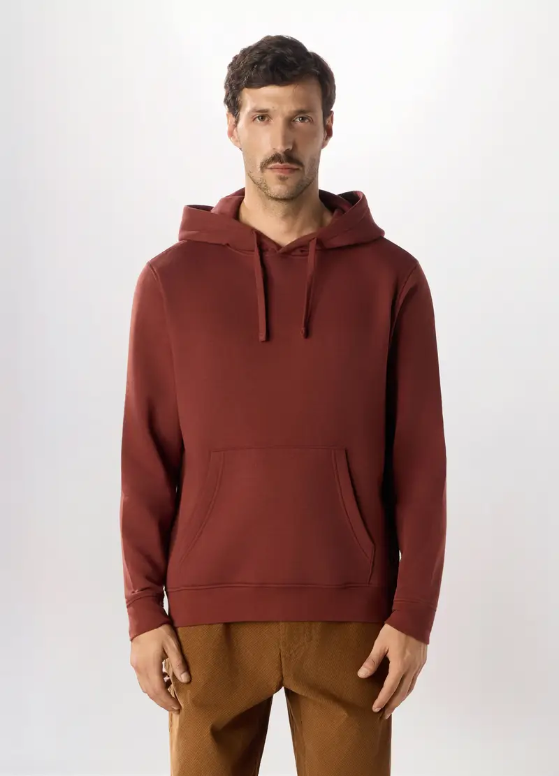 Felpa Con Cappuccio In Misto Cotone Uomo, Rosso mattone