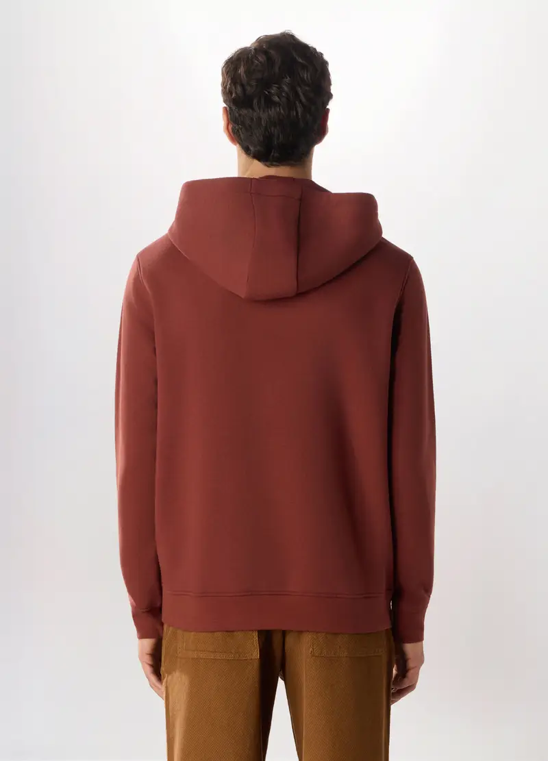 Felpa Con Cappuccio In Misto Cotone Uomo, Rosso mattone miniatura 2