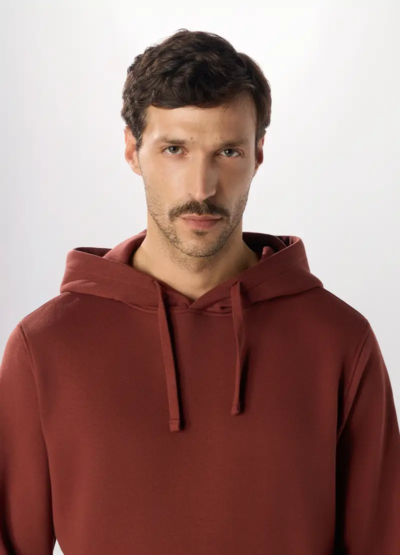Felpa Con Cappuccio In Misto Cotone Uomo, Rosso mattone miniatura 3