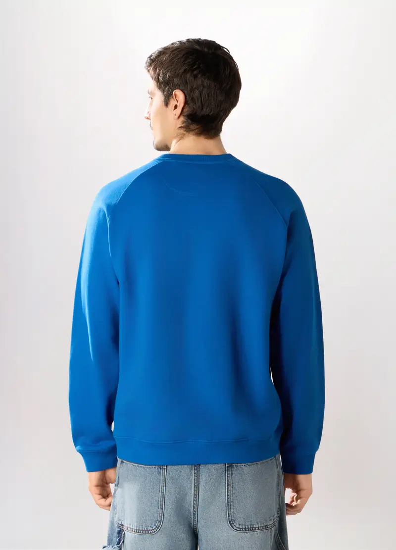 Felpa Girocollo In Cotone Con Stampa Uomo, Blu elettrico miniatura 2