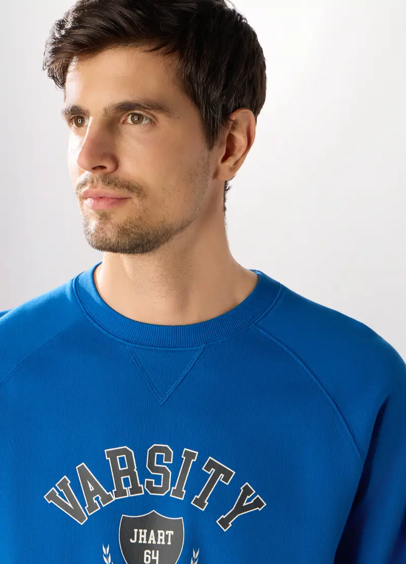 Felpa Girocollo In Cotone Con Stampa Uomo, Blu elettrico miniatura 3