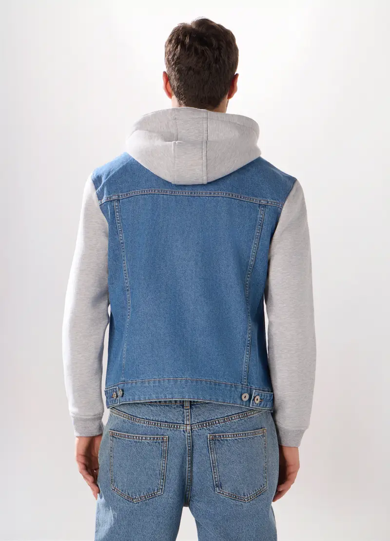 Felpa Ibrida Con Cappuccio Uomo, Grigio melange miniatura 2