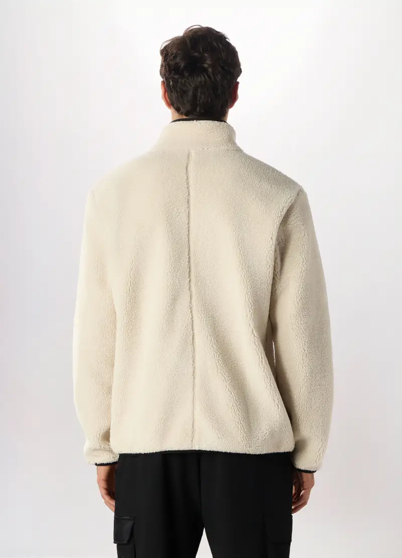 Felpa In Pile Full Zip Uomo, Bianco avorio miniatura 2