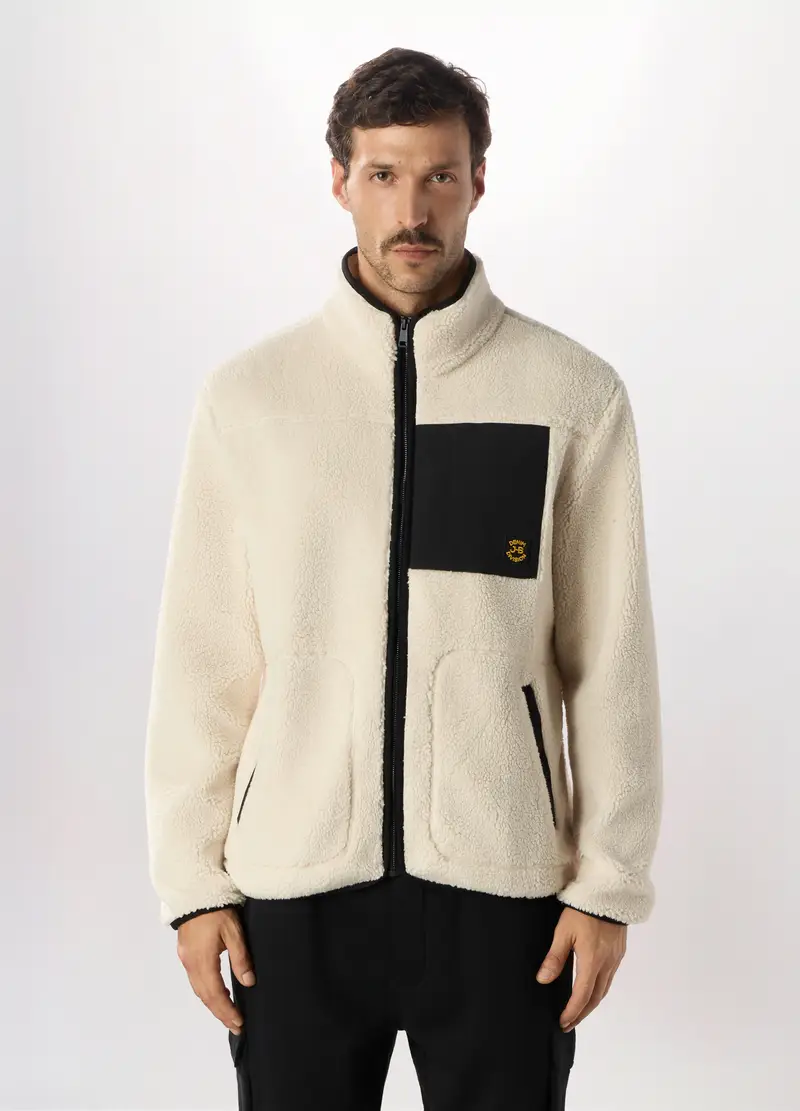 Felpa In Pile Full Zip Uomo, Bianco avorio