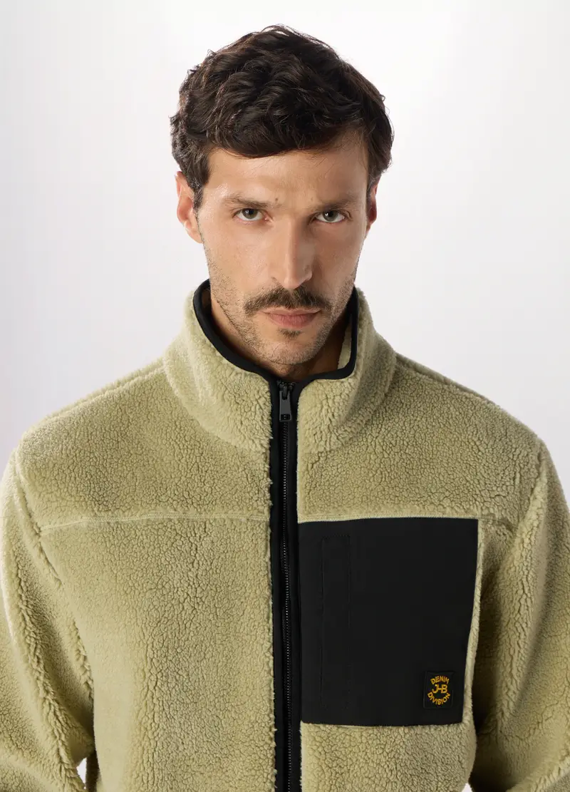 Felpa In Pile Full Zip Uomo, Verde mela miniatura 3