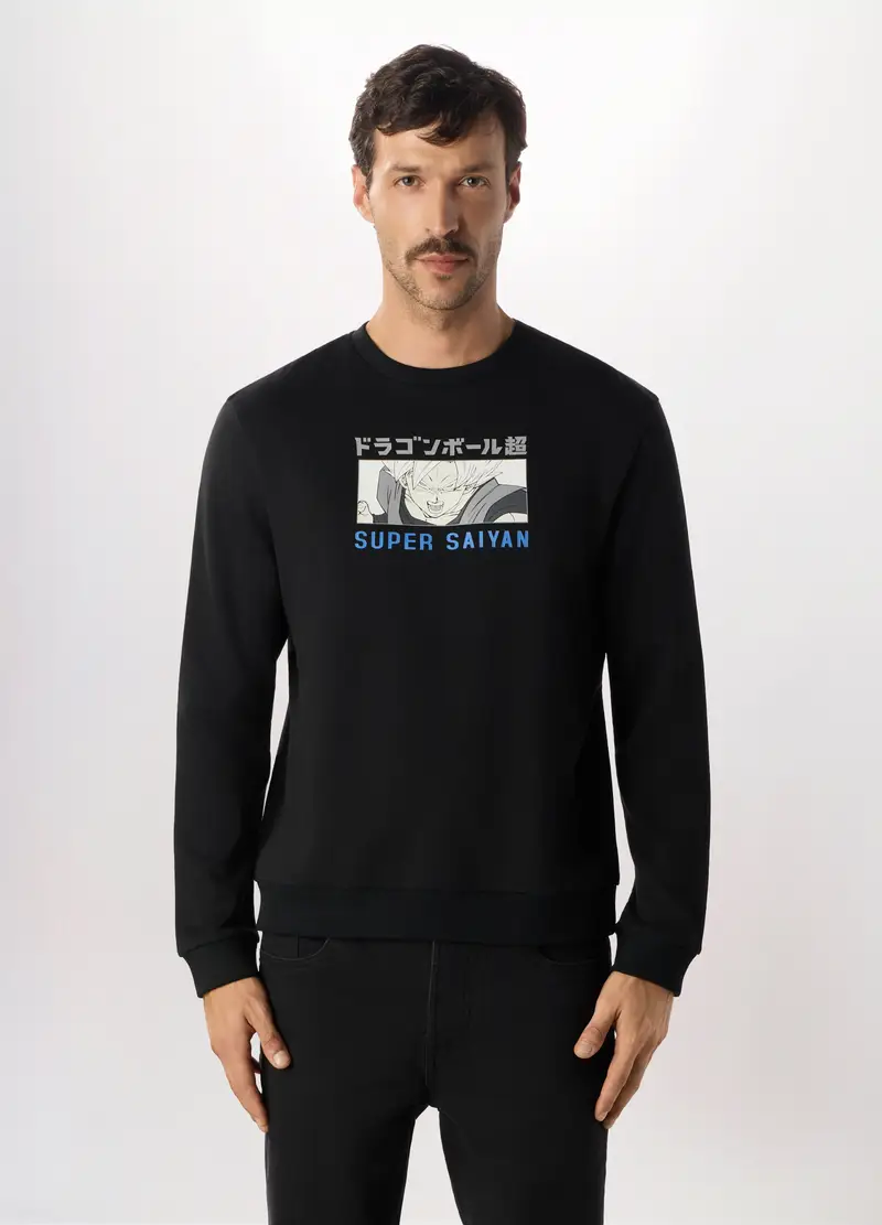 Felpa In Puro Cotone Con Stampa Dragon Ball Uomo, Nero