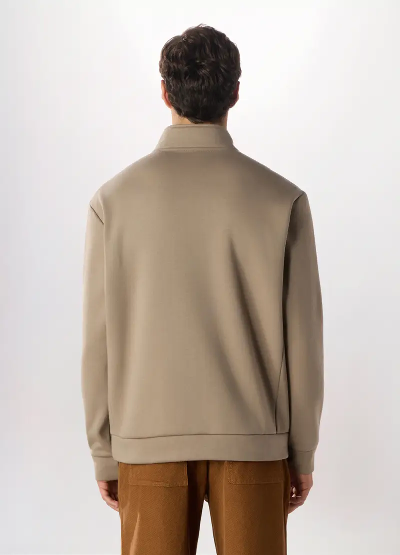 Felpa In Puro Cotone Con Zip Uomo, Beige chiaro miniatura 2