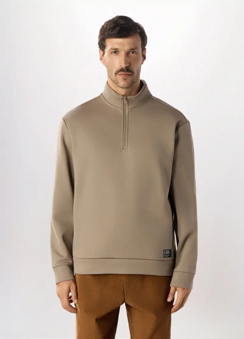 Felpa In Puro Cotone Con Zip Uomo, Beige chiaro