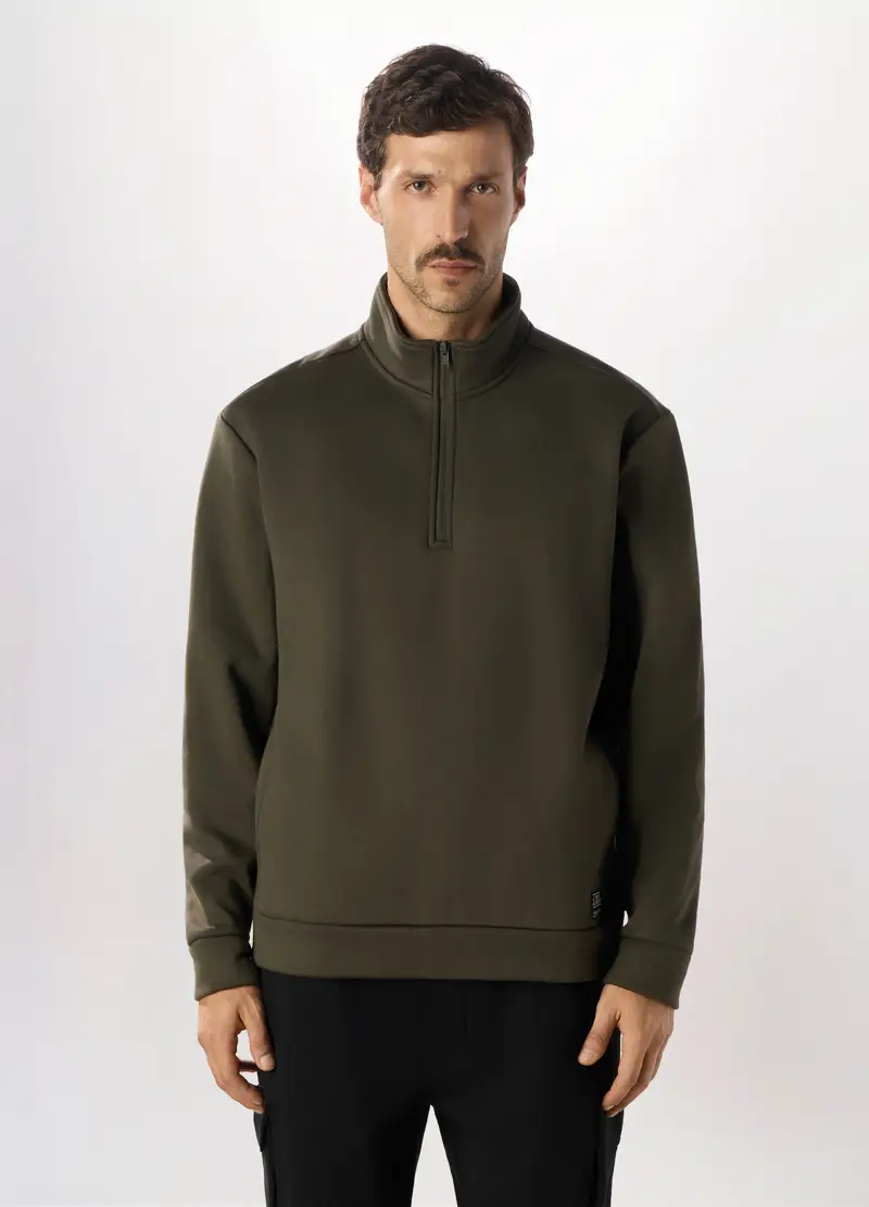 Felpa In Puro Cotone Con Zip Uomo, Marrone fango