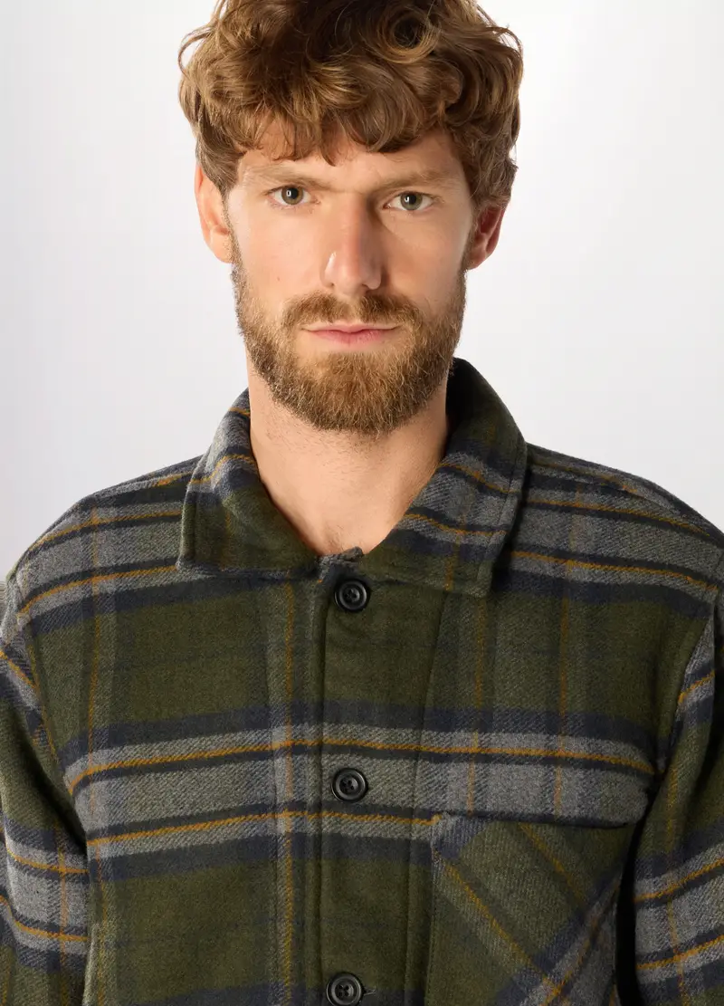 Giacca A Camicia A Quadri Uomo, Verde militare miniatura 3