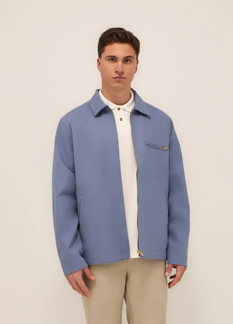 Giacca A Camicia Con Zip Uomo, Azzurro carta da zucchero