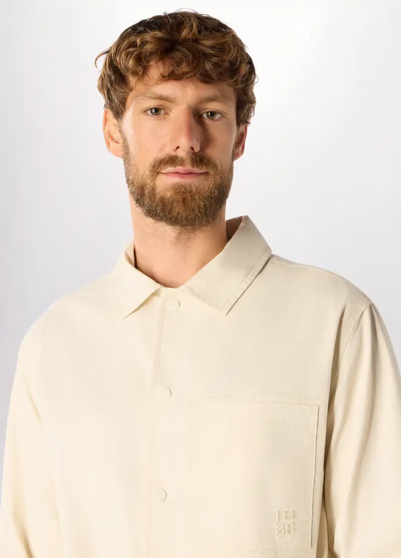 Giacca A Camicia In Cotone Uomo, Bianco avorio miniatura 3