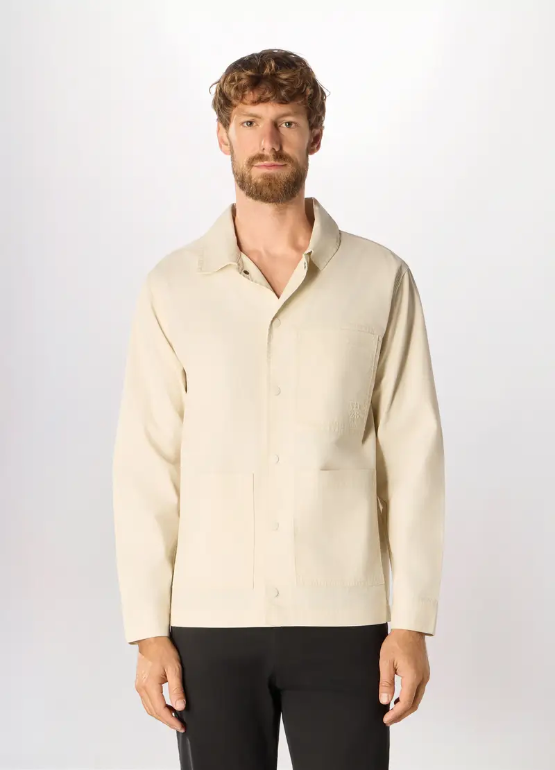 Giacca A Camicia In Cotone Uomo, Bianco avorio