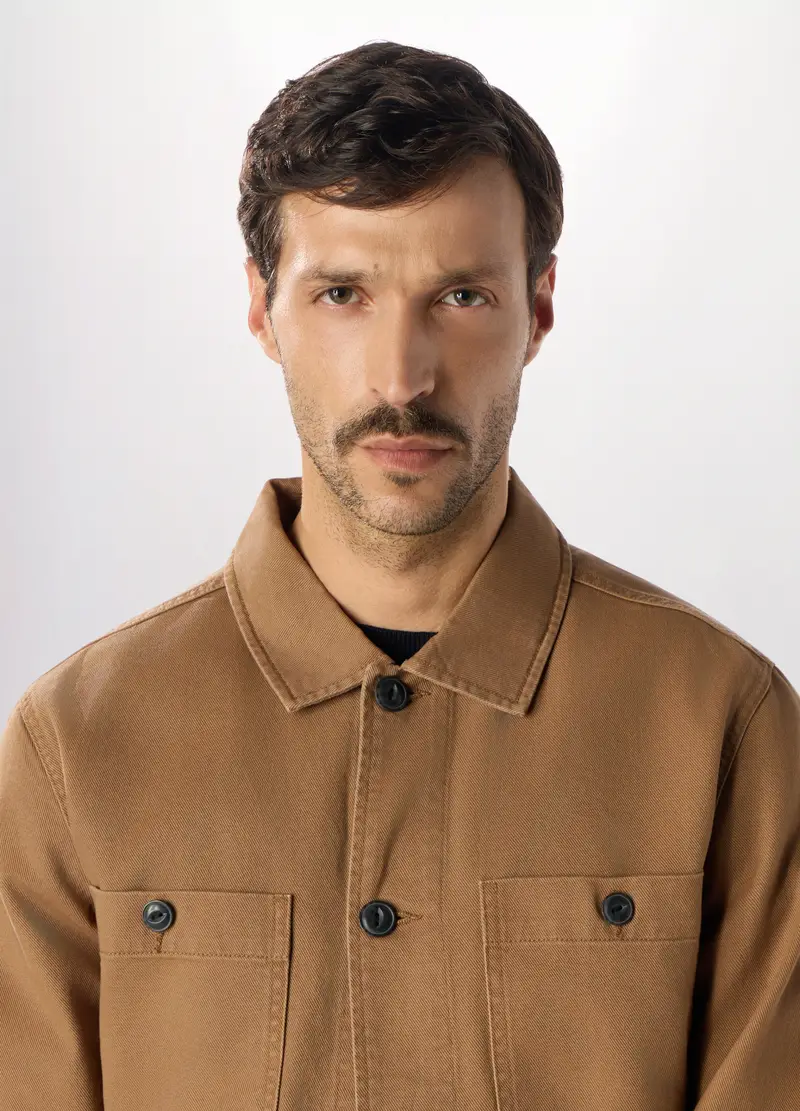 Giacca A Camicia In Denim Di Cotone Uomo, Marrone tabacco miniatura 3