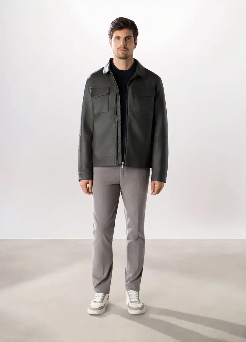 Giacca A Camicia In Ecopelle Uomo, Nero