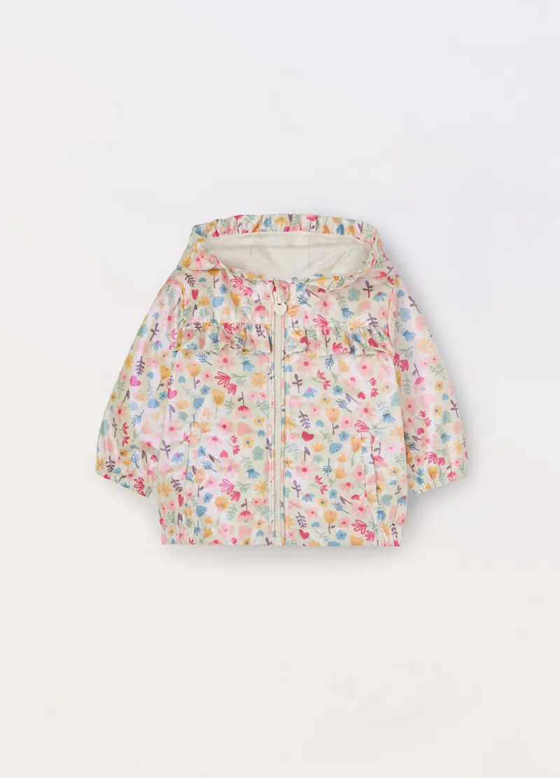 Giacca A Vento Con Cappuccio Neonata, Bianco