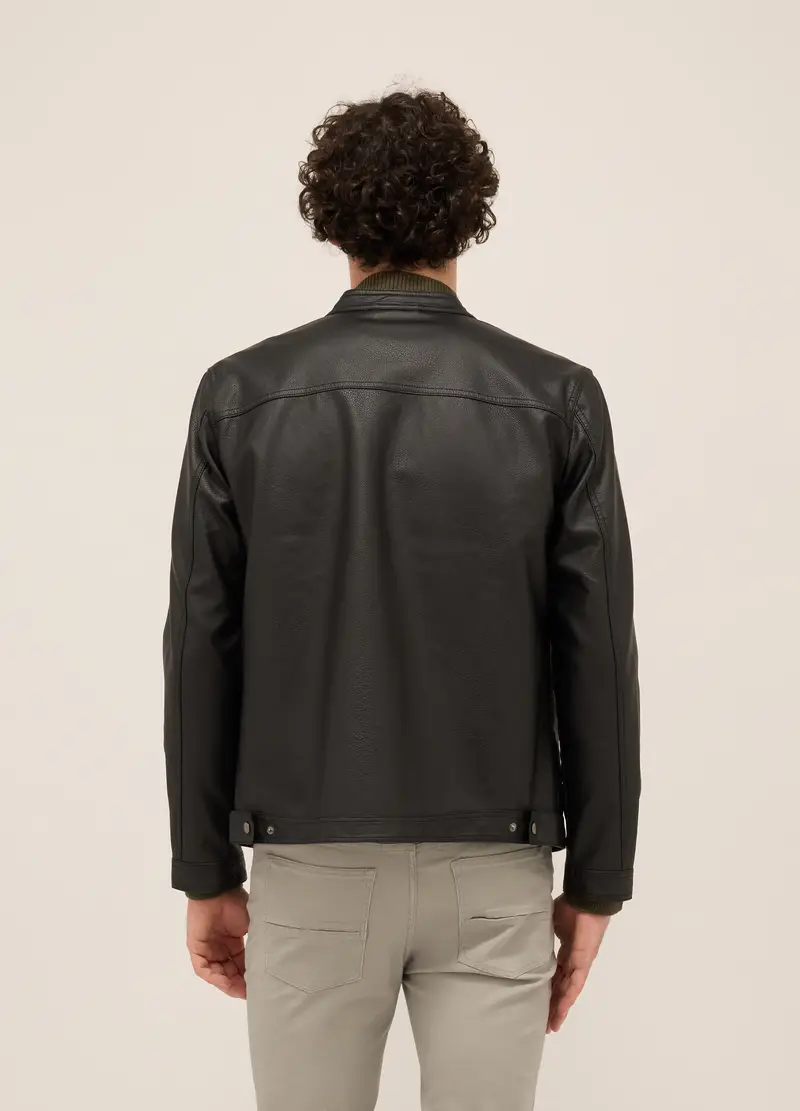 Giacca Biker In Ecopelle Uomo, Nero miniatura 2